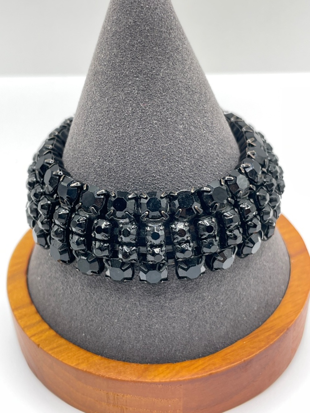 Vintage Weiss Signed Jet Black 4 Row Crystal Japanned Bracelet 7"